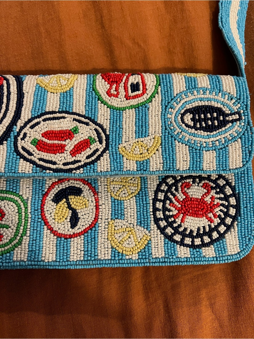 Coastal Beaded Blue and White Shoulder Bag - Picture 3 of 5